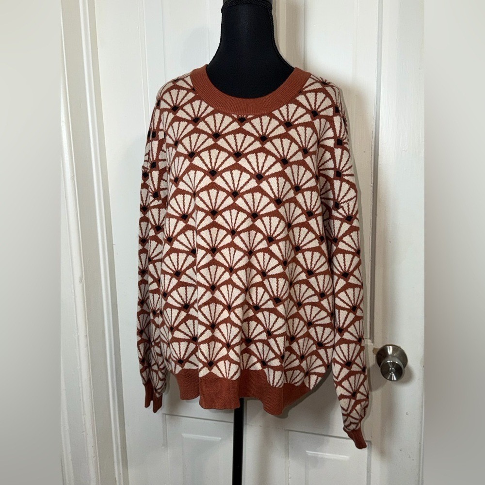 NWT Women's‎ plus size 2X sweater Daniel Rainn Rust and Cream Knit Sweater